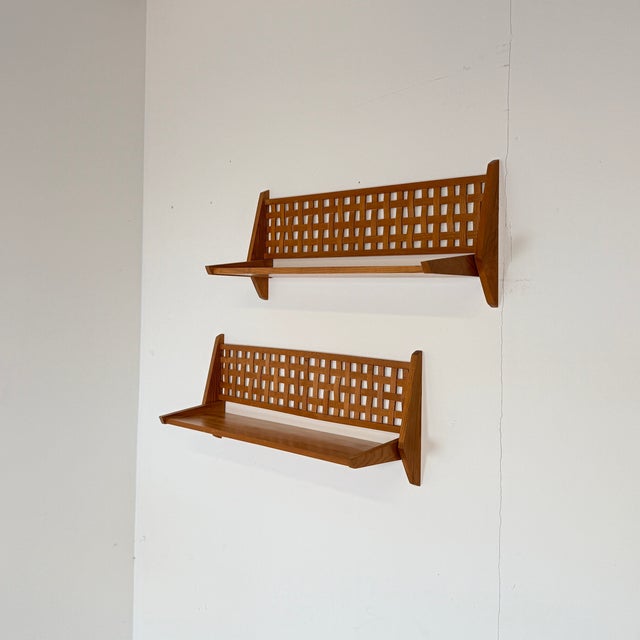 Mid-Century Wall Shelves with Woven Back Panel from Úluv, 1960s, Set of 2 For Sale - Image 9 of 12