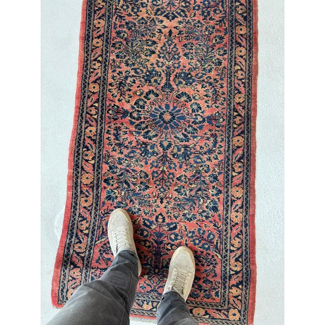 1930s Plush Flourishing Painted Sarouk Runner Botanical Garden Rug 2.10 x 12 For Sale - Image 4 of 11