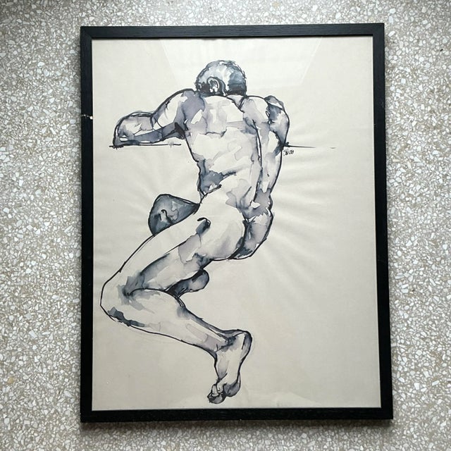 Early 21st Century Vintage Boho Original Watercolor Painting on Paper For Sale - Image 5 of 7