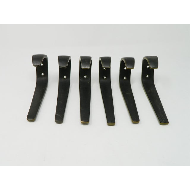 Mid-Century Modern Large Brass Coat Hooks by Franz Hagenauer for Hagenauer Wien, 1950s, Set of 6 For Sale - Image 3 of 7