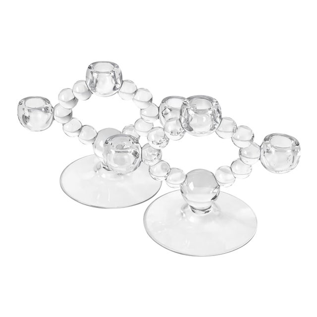 1940s Beaded Crystal Loop Candle Holders, Pair | Woodward Modern For Sale