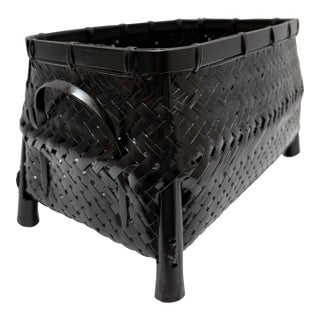 Vintage Bamboo Black Asian Decor, and Storage Basket For Sale