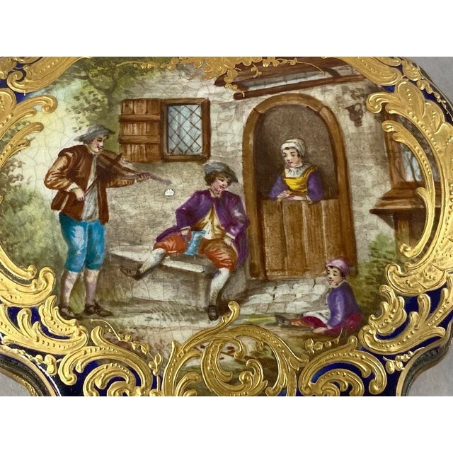 Antique 19th Century French Sevres Porcelain Box in Royal Blue and Gold Decoration For Sale - Image 10 of 12