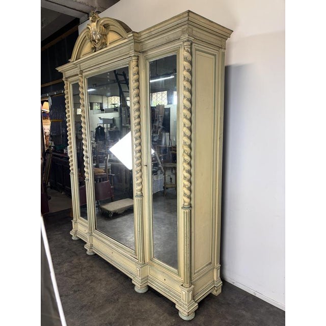 Large Napoleon III Lacquered and Painted 3-Door Wardrobe with Twisted Columns For Sale - Image 3 of 8