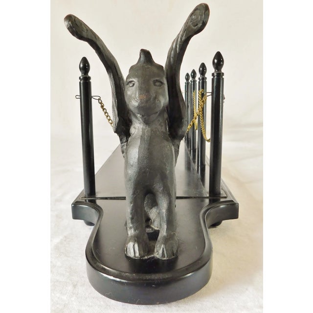 Wood Large Vintage Ornate Gothic Black Metal & Wood Gargoyle Footed Candle Holder Tray Stand For Sale - Image 7 of 11