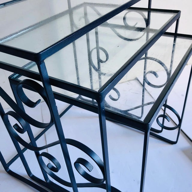 Mid-Century Style Nesting Tables Nautical Blue New Glass For Sale - Image 4 of 7