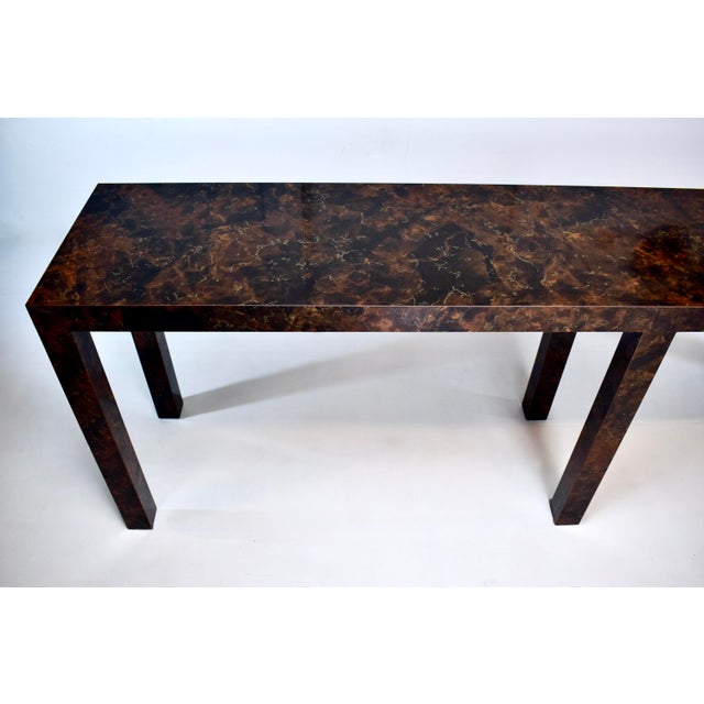 Wood Milo Baughman Parsons Burl Tortoise Console Table For Sale - Image 7 of 11