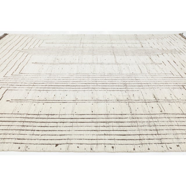 2010s Minimalist Linear Berber: Modern Hand-Knotted Moroccan Style Wool Rug For Sale - Image 5 of 10