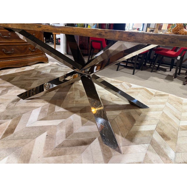 Live Edge Top and Chrome Base Dining Table For Sale In Las Vegas - Image 6 of 7
