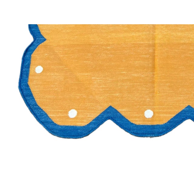 Not Yet Made - Made To Order Handmade Cotton Scalloped Rug Reversible Electric Yellow and Royal Blue Dhurrie-3'x5' For Sale - Image 10 of 11