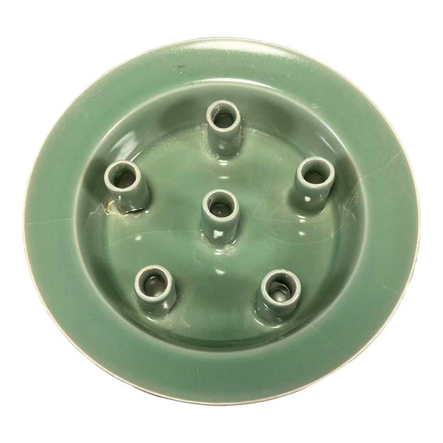 China Vintage‑Style Celadon Five‑tube Flower Holder Plate For Sale