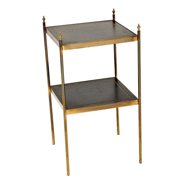 Vintage Brass and Leather Side Table, 1960s For Sale