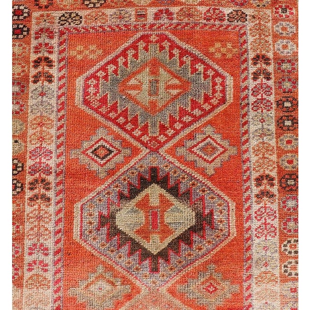 Textile Turkish Vintage Oushak Runner With Tribal Medallion Design in Orange and Ivory 2'9 X 13'3 For Sale - Image 7 of 10