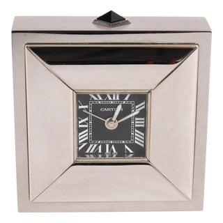 Vintage Cased Palladium Plated Alarm Clock from Cartier, 1990s For Sale