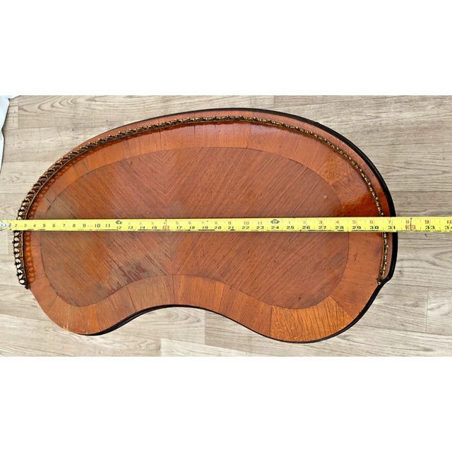 Antique French Coffee Table Kidney Shape Carved Scroll Work, Bottom Shelf Petite For Sale - Image 9 of 11