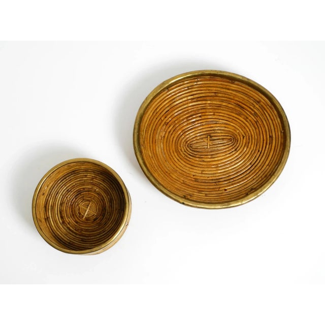 Mid-Century Modern Italian Bamboo Bowls with Brass Rims, 1960s, Set of 2 For Sale - Image 4 of 17
