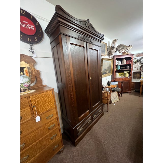 Antique Armoire Breakdown Wardrobe Cabinet For Sale - Image 4 of 12