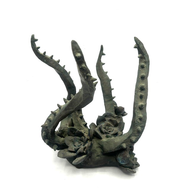 Metal Vintage Bronze Sculpture of Blooming Succulent For Sale - Image 7 of 18