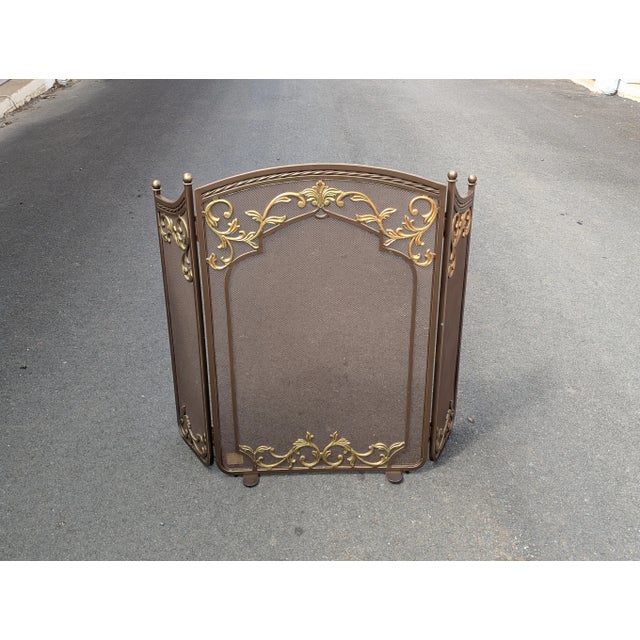 Metal Vintage French Rococo Louis XV Gilt Metal Tri-Fold Fireplace Screen For Sale - Image 7 of 8