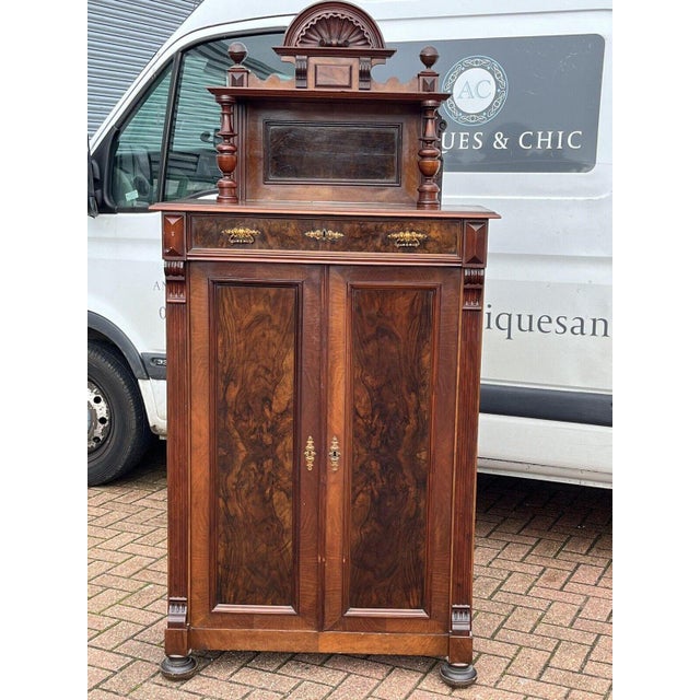 Antique Walnut Bookcase / Cupboard with Fitted Shelves & Drawer For Sale - Image 13 of 15