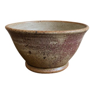 Vintage Studio Pottery Bowl, Signed Large Stoneware, Organic Modern Centerpiece For Sale