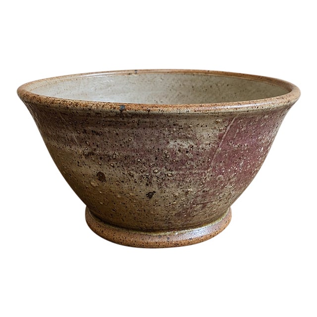 Vintage Studio Pottery Bowl, Signed Large Stoneware, Organic Modern Centerpiece For Sale