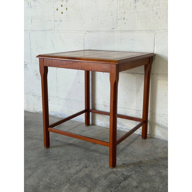 Square Teak Side Table With Four Decorative Ceramic Tiles Danish Mid-Century Modern 1970s For Sale In Los Angeles - Image 6 of 10