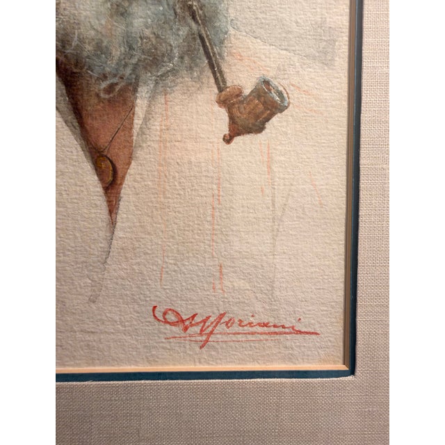 Augusto Moriani (Italian, 1854–1913) Watercolor Portrait of Bearded Man With Pipe, Framed For Sale - Image 4 of 12