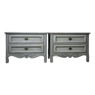 1966 Drexel French Provincial Ivory Painted Wood Nightstands (Pair) For Sale