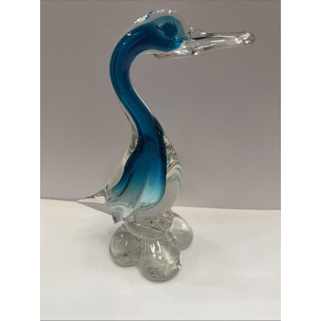 Italian Vintage Murano Style Art Glass Bird Blue Clear Hand Blown Italian Figurine For Sale - Image 3 of 8