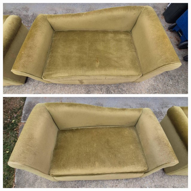 Late 20th Century Late 20th Century Flexsteel Olive Velvet Left & Right Chaises Settees Love Seats - A Pair For Sale - Image 5 of 12