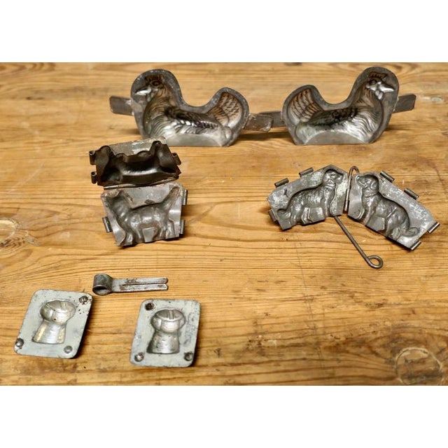 Metal Chicken, Dog, Cat and Toque Blanche Chocolate Molds, 1910, Set of 4 For Sale - Image 7 of 8