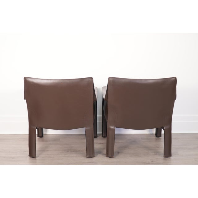 Early 21st Century Brown Leather Mario Bellini for Cassina Cab 414 Lounge Chairs Italy For Sale - Image 5 of 10