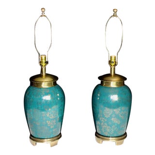 Frederick Cooper Brass Chinoiserie Ginger Jar Table Lamps - a Pair For Sale
