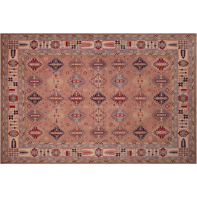 Beige Bohemian Kazak Rose/Beige Wool Rug - 9'1''x12'0'' For Sale - Image 8 of 10