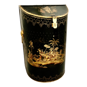 Rare Vintage Sarreid Ltd. English-Style Tole Chinoiserie Coal Scuttle Reproduction