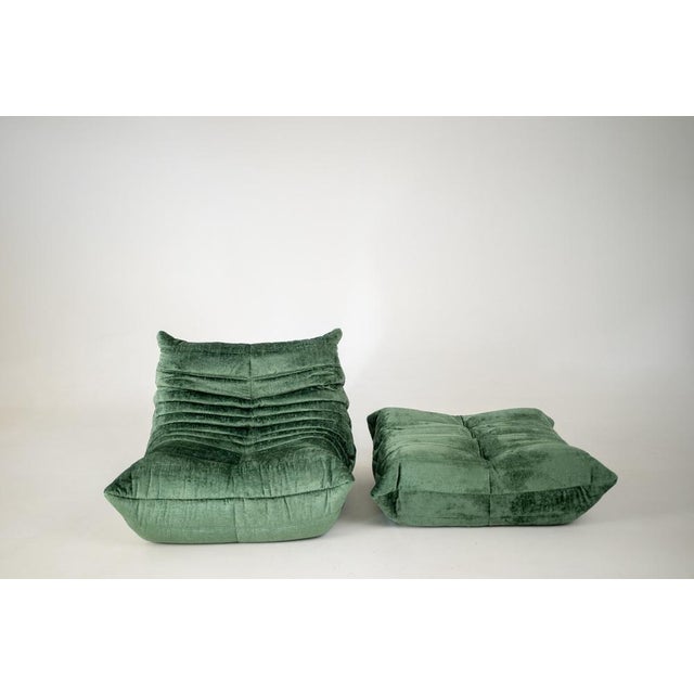 Ligne Roset Togo Lounge Chair in Pistachio Boulcet Fabric by Michel Ducaroy for Ligne Roset, 1973, Set of 2 For Sale - Image 4 of 18