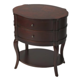 Jarvis Oval 2 Drawer Side Table, Dark Brown For Sale