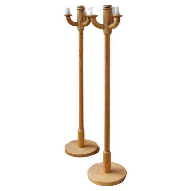 Scandinavian Modern Sculptural Floor Lamps in Pine, Sweden 1970s, Set of 2 For Sale - Image 17 of 17