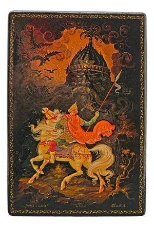 Russian Kholui Lacquer Box — Ruslan and the Head — Signed Gazaev 5.375"