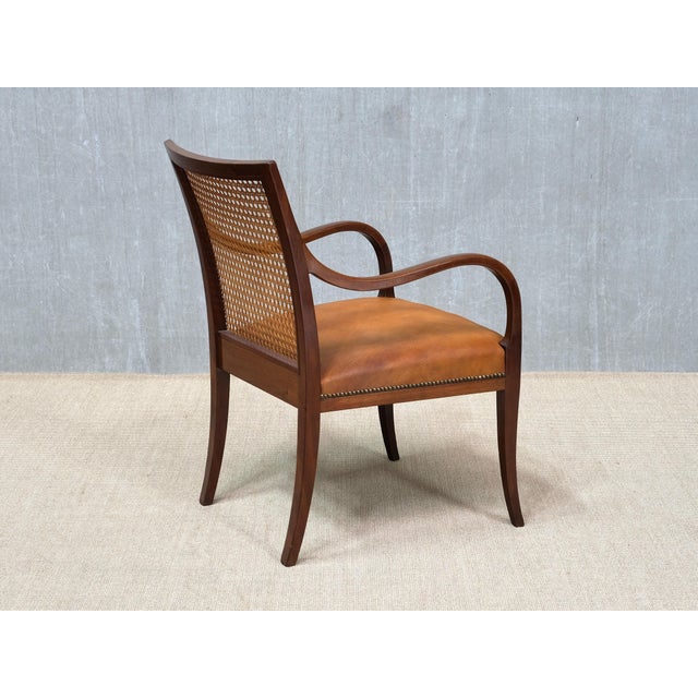 Armchairs in Mahogany, Cane, and Leather from Frits Henningsen, Denmark, 1931, Set of 2 For Sale - Image 11 of 16