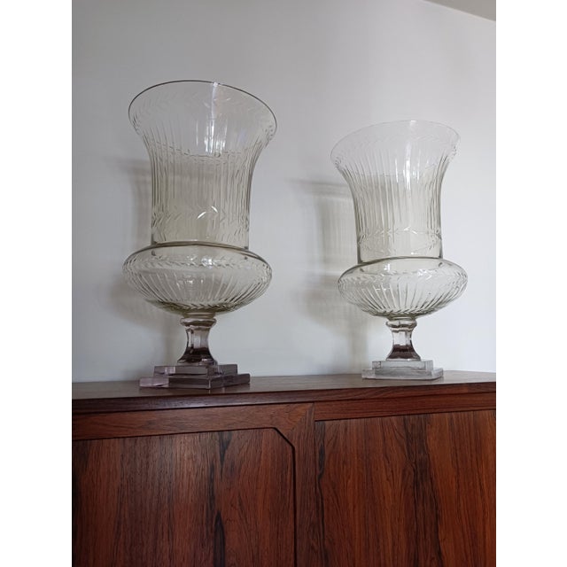 Early 20th Century Large Antique French Belle Epoque Glass Crater Amphora Vases in the style of Baccarat, 1900s, Set of 2 For Sale - Image 5 of 14