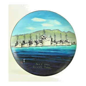 1955 Sasebo Japan Wall Plate Hand Painted & Signed Porcelain U. S. Navy Fleet