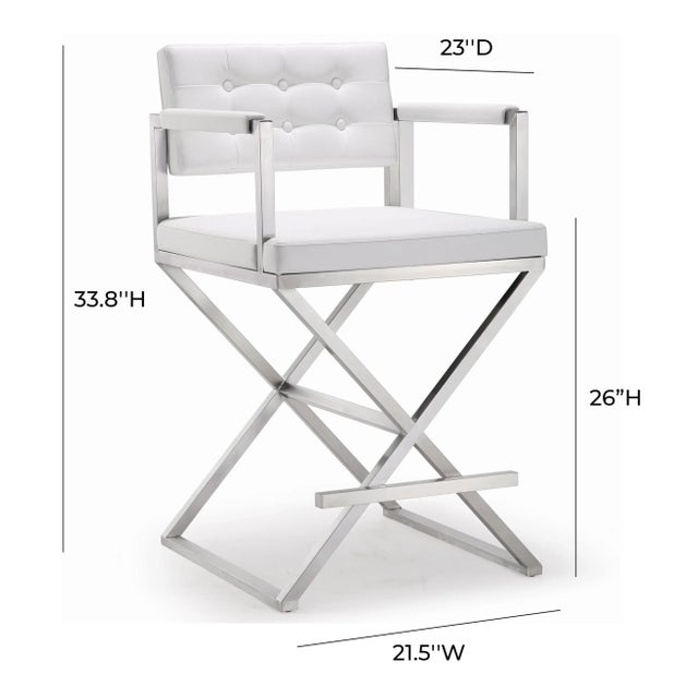 Director White Vegan Leather & Steel Counter Stool For Sale - Image 9 of 11