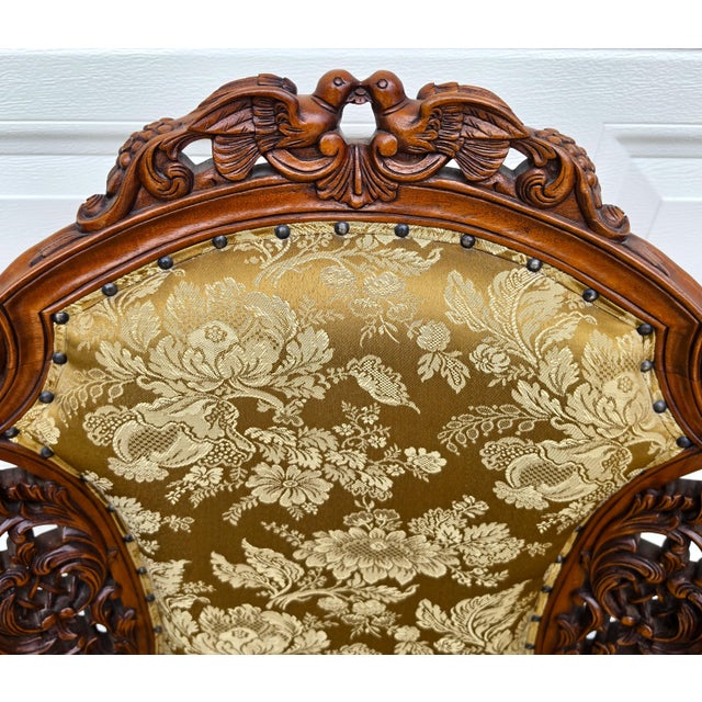 Victorian Rococo Revival Carved Bird Crest Music Room Wingback Armchair For Sale - Image 4 of 18