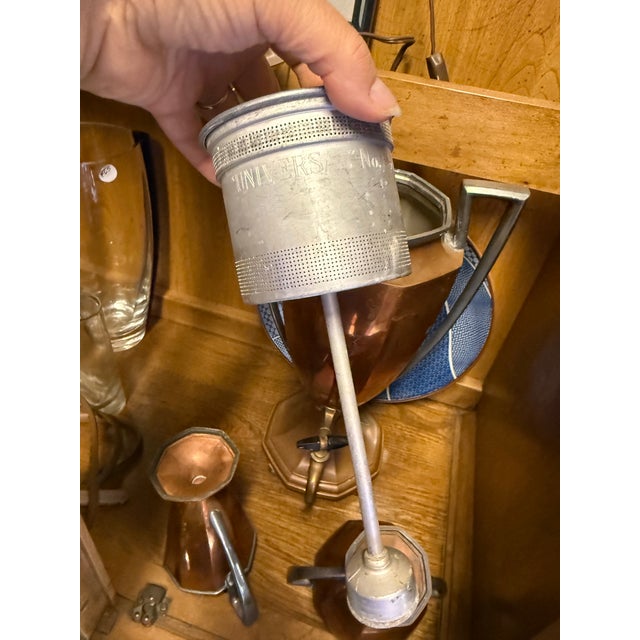 1930s Beautiful Art Deco Copper Percolator, Creamer and Sugar Set For Sale - Image 10 of 12