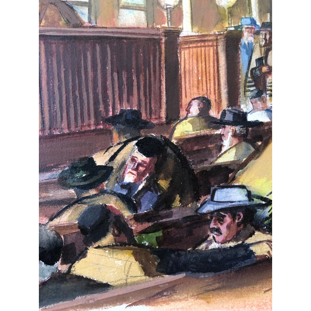 Brown Ervin B. Nussbaum, Modernist American Judaica Painting Synagogue Interior Ladies Section WPA Era For Sale - Image 8 of 11