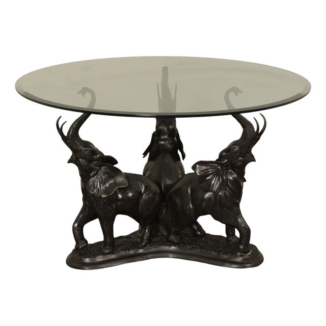 Contemporary Glass Top Bronze Elephants Center Table For Sale