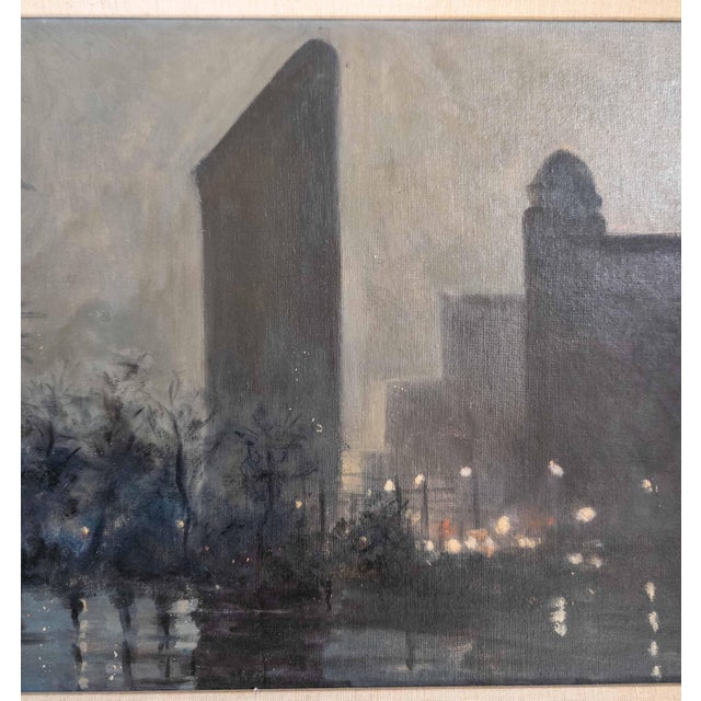 Mid-Century American Tonalist Nocturne Painting of Flatiron Building New York City For Sale - Image 12 of 15
