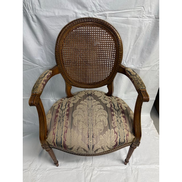 French 1960’s Pair Louis XVI Style Fauteuils - Open Arm Chairs by Simon Loscertales - Bona, Spain - W/ Fabric Seat For Sale - Image 3 of 10